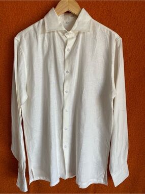 100% Linen Amalfi Long Sleeve Shirt Ivory M NWOT Quiet Luxury